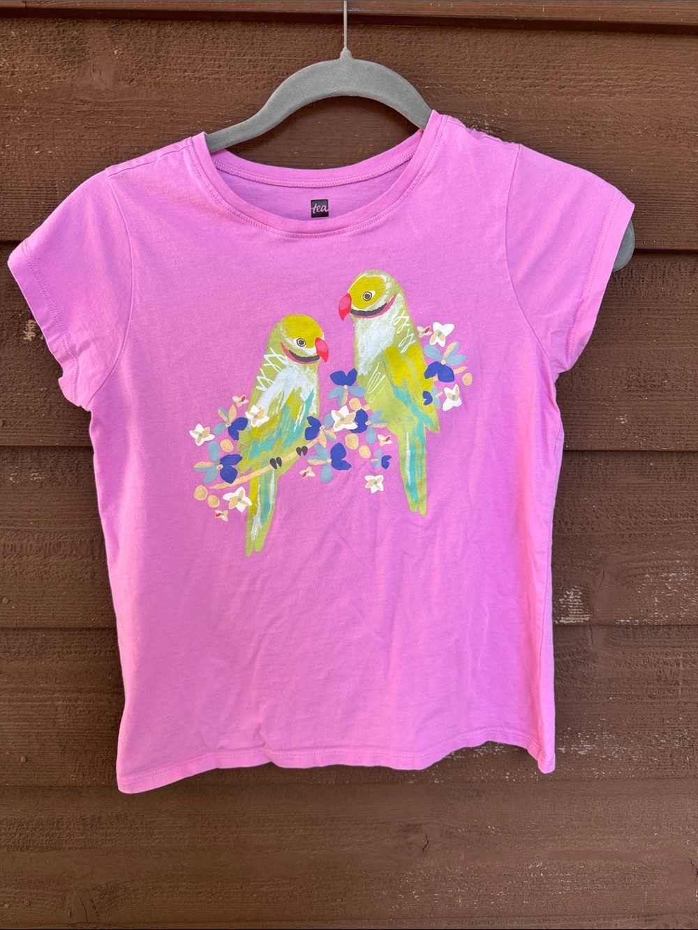 Tea Collection Pink Short-Sleeve Tee with Colorful Parrot Print size 14